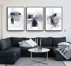 Abstract Painting Prints Set Of 3 Large Art Digital Download, Abstract Posters Triptych Gray Wall Art, Modern Art Prints