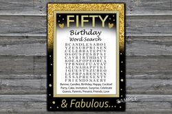 Fifty Birthday Word Search Game,Adult Birthday party game-fun games for her-Instant download
