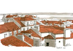 Roofs of Alfama. Lisbon. Portugal. Watercolor drawing. Digital copy. Art Print. Poster