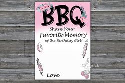 BBQ Birthday Game Favorite Memory of the Birthday Girl,Adult Birthday party game-fun games for her-Instant download