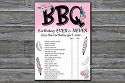 BBQ Birthday ever or never game,Adult Birthday party game-fun games for her-Instant download