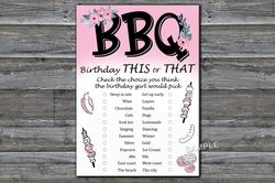BBQ Birthday This or that game,Adult Birthday party game-fun games for her-Instant download
