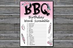 BBQ Birthday Word Scramble Game,Adult Birthday party game-fun games for her-Instant download