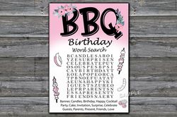 BBQ Birthday Word Search Game,Adult Birthday party game-fun games for her-Instant download