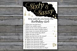 Sixty and Sassy Birthday How well do you know the birthday girl,Adult Birthday party game-fun games for her
