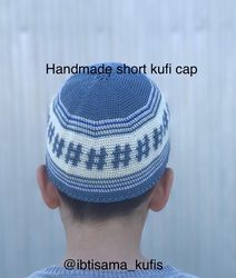 Short cotton Mens Skull Cap Cotton kufi beanie hand made knitted hat tight