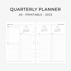 Quarterly Planner, Printable Planner Insert, A5 Size