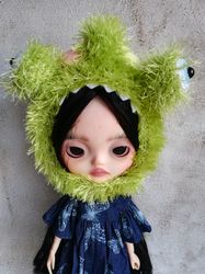 Blythe hat crochet green Monster for custom blythe halloween outfit doll fashion clothes blythe monster hat