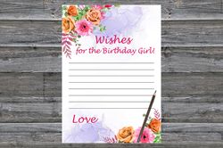 Flowers Birthday Game Wishes for the birthday girl,Adult Birthday party game-fun games for her-Instant download