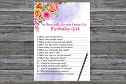 Flowers Birthday Game How well do you know the birthday girl,Adult Birthday party game-fun games for her-Instant downloa