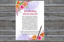 Flowers Birthday Word Search Game,Adult Birthday party game-fun games for her-Instant download