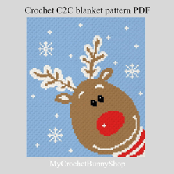 Crochet C2C Rudolph Christmas graphgan blanket pattern PDF Download