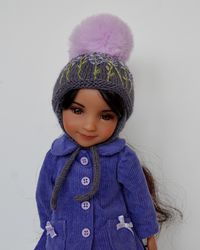 Embroidered ear flap hat, coat for Ruby Red doll