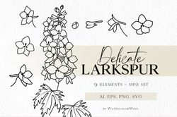 Larkspur Birth Month Flower SVG files July Birthday Flower Clipart For Instant Download