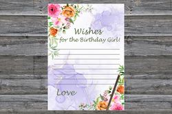 Pink Flowers Birthday Game Wishes for the birthday girl,Adult Birthday party game-fun games for her-Instant download