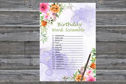 Pink Flowers Birthday Word Scramble Game,Adult Birthday party game-fun games for her-Instant download