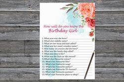 Roses Birthday Game How well do you know the birthday girl,Adult Birthday party game-fun games for her-Instant download