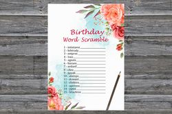 Roses Birthday Word Scramble Game,Adult Birthday party game-fun games for her-Instant download