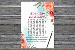 Roses Birthday Word Search Game,Adult Birthday party game-fun games for her-Instant download