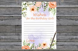 Pastel Flowers Wishes for the birthday girl,Adult Birthday party game-fun games for her-Instant download