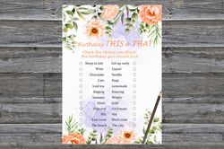 Pastel Flowers Birthday This or that game,Adult Birthday party game-fun games for her-Instant download