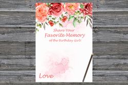 Red Rose Birthday Game Favorite Memory of the Birthday Girl,Adult Birthday party game-fun games for her-Instant download