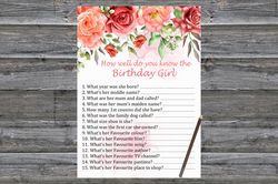 Red Rose Birthday Game How well do you know the birthday girl,Adult Birthday party game-fun games for her