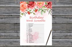 Red Rose Birthday Word Scramble Game,Adult Birthday party game-fun games for her-Instant download