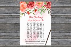 Red Rose Birthday Word Search Game,Adult Birthday party game-fun games for her-Instant download