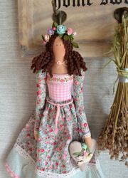 Spring Tilda doll With Heart Tilda With Bird Flower Doll Rag Dolls Gifts for Girls Toy Style Design Doll For Home Decor