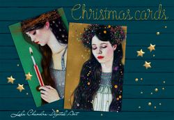 9 Christmas girls cards, Christmas clipart, ACEO Cards ,symbolism, decoupage paper, scrapbooking, journaling