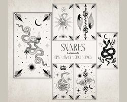 Snake Svg. Mystical cards with a snake. Tarot.
