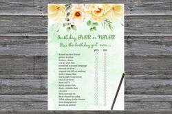 Floral Birthday ever or never game,Adult Birthday party game-fun games for her-Instant download
