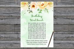 Floral Birthday Word Search Game,Adult Birthday party game-fun games for her-Instant download