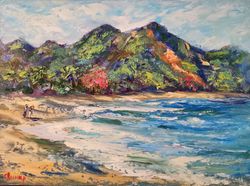 Palm Trees Ocean Mountains Sea Painting Original Oil Art Artist Svinar Oksana