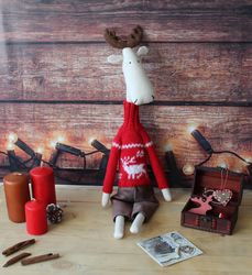 Stuffed toy for kids, soft Christmas moose, Stuffed animal toy, Christmas gift idea