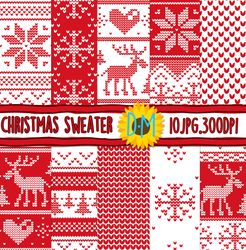 christmas pattern digtal paper, 10 christmas sweater seamless patterns for scrapbooking and crafting