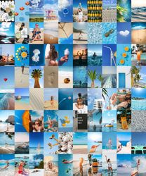 80 PCS Beach aesthetic wall collage kit DIGITAL DOWNLOAD | Printable SUMMER collage kit | Blue Photo Wall Collage Set