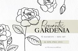 Gardenia flower SVG files clipart, minimalist floral simple doodles for instant download