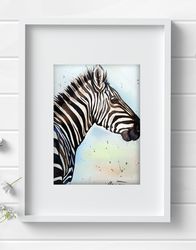 Original watercolor painting  7x10 inches zebra animal art by Anne Gorywine