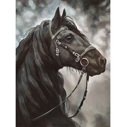 Horse Painting Horse Canvas Horse Decor Original Black Horse Oil Painting by Guldar