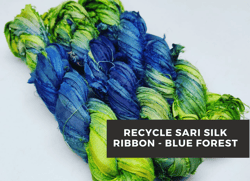 Sari Silk Ribbon - Blue Forest - Silk Ribbon - Recycled Sari Silk Ribbon - Sari Silk Ribbon Yarn - Gift Ribbon