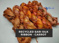 Sari Silk Ribbon - Carrot - Silk Ribbon - Recycled Sari Silk Ribbon - Sari Silk Ribbon Yarn - Gift Ribbon