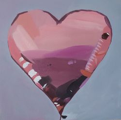 Balloon Heart Painting Original Art Oil Painting Wall Decor 8 by 8"