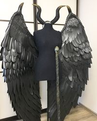 Maleficent cosplay costume, Maleficent wings, Maleficent horns, Maleficent staff, black angel wings