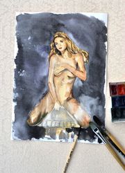 Naked Woman Art Original Watercolor Nude Painting