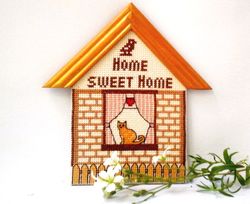 Handmade Embroidery, Home Sweet Home, Housewarming Gift, Mother Gift, Funny Welcome Sign, Cat Mom Gift, New Home Gift
