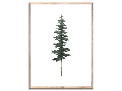 Christmas Tree Art Print Evergreen Tree Watercolor Painting Pine tree Wall Art Brown Sage Green Minimalist Poster