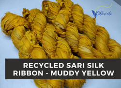 Sari Silk Ribbon - Muddy Yellow - Silk Ribbon - Recycled Sari Silk Ribbon - Sari Silk Ribbon Yarn - Gift Ribbon