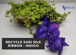Sari Silk Ribbon - Indigo - Silk Ribbon - Recycled Sari Silk Ribbon - Sari Silk Ribbon Yarn - Gift Ribbon